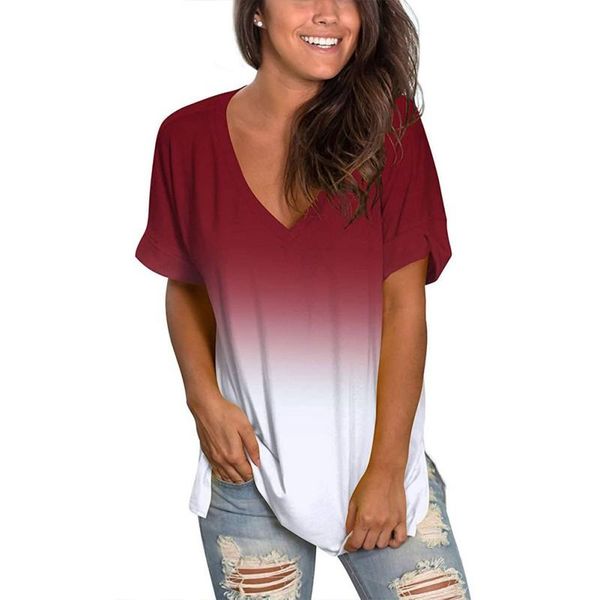 women's t-shirt women simple print gradient color v-neck comfortable short sleeves loose summer, White
women's t-shirt women simple print gradient color v-neck comfortable short sleeves loose summer, White