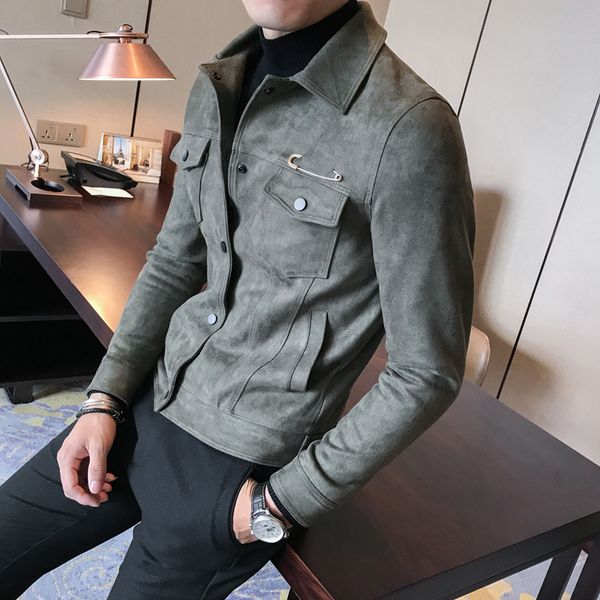 2021 autumn winter men's bomber lapel casual british style fine fitting single breasted suede outerwear jacket 0vg3, Black;brown
2021 autumn winter men's bomber lapel casual british style fine fitting single breasted suede outerwear jacket 0vg3, Black;brown