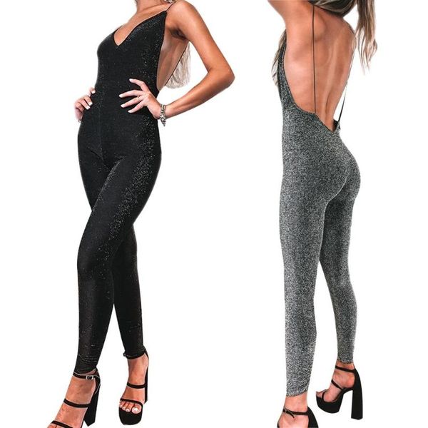 women's jumpsuits & rompers elegant shiny women sleeveless spaghetti strap backless solid pants holiday leotard overalls, Black;white
women's jumpsuits & rompers elegant shiny women sleeveless spaghetti strap backless solid pants holiday leotard overalls, Black;white