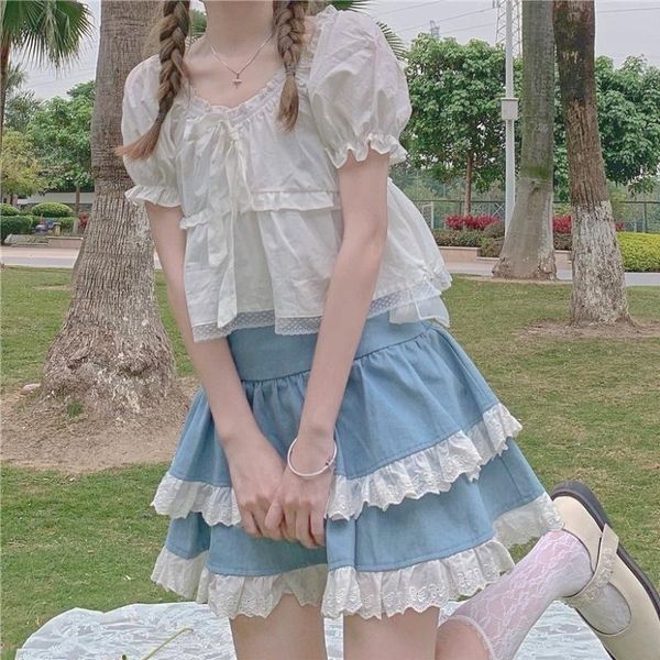 women's blouses & shirts summer kawaii lolita blouse women solid japanese style elegant sweet casual puff sleeve designer for 2021, White
women's blouses & shirts summer kawaii lolita blouse women solid japanese style elegant sweet casual puff sleeve designer for 2021, White