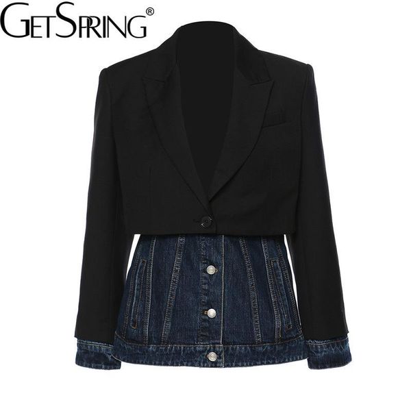 women's suits & blazers getspring women blazer denim patchwork fake two and jackets color matching asymmetry suit coats spring/autumn 2, White;black
women's suits & blazers getspring women blazer denim patchwork fake two and jackets color matching asymmetry suit coats spring/autumn 2, White;black