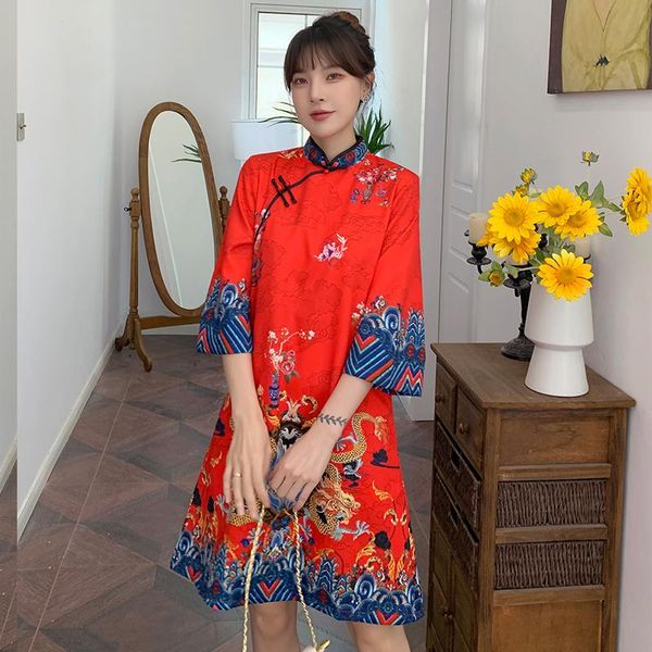 casual dresses red blue loose 2021 fashion modern chinese cheongsam a-line dress women 3/4 sleeve qipao traditional clothes, Black;gray
casual dresses red blue loose 2021 fashion modern chinese cheongsam a-line dress women 3/4 sleeve qipao traditional clothes, Black;gray