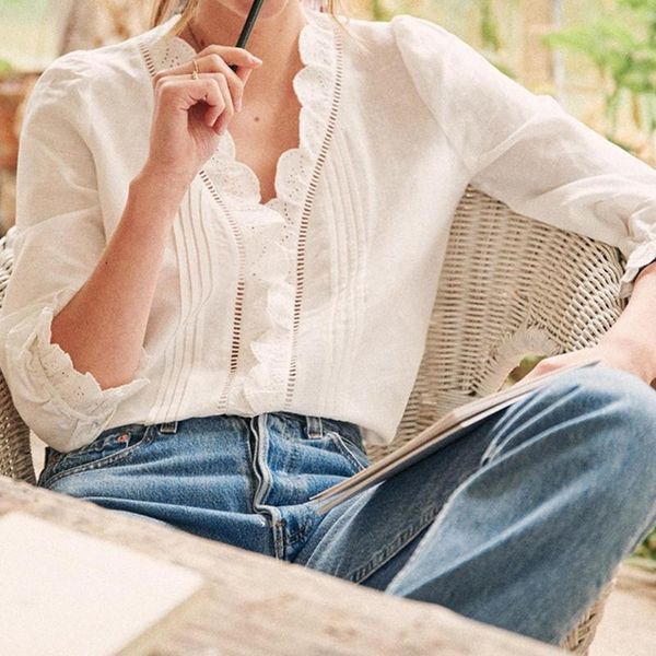 celia shirred blouse women long sleeve ruffles v neck chic elegant shirts summer autumn embroidery vintage tunic 2021, White
celia shirred blouse women long sleeve ruffles v neck chic elegant shirts summer autumn embroidery vintage tunic 2021, White