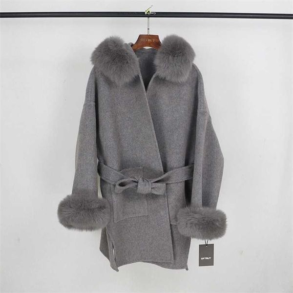 oftbuy real fur coat winter jacket women natural collar cuffs hood cashmere wool woolen oversize ladies outerwear 211019, Black
oftbuy real fur coat winter jacket women natural collar cuffs hood cashmere wool woolen oversize ladies outerwear 211019, Black