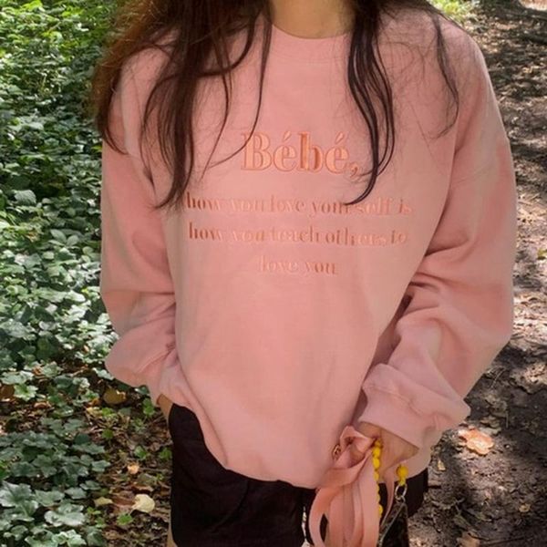 women's hoodies & sweatshirts chic letter embroidery sweatshirt 2021 women autumn simple korea fashion ladies o-neck long sleeve loose, Black
women's hoodies & sweatshirts chic letter embroidery sweatshirt 2021 women autumn simple korea fashion ladies o-neck long sleeve loose, Black