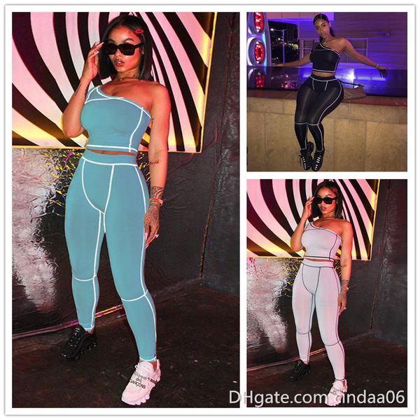 women tracksuits two pieces set one-shoulder long trousers line stitching solid colour new ladies shoulder yoga sports fashion suits, Gray
women tracksuits two pieces set one-shoulder long trousers line stitching solid colour new ladies shoulder yoga sports fashion suits, Gray