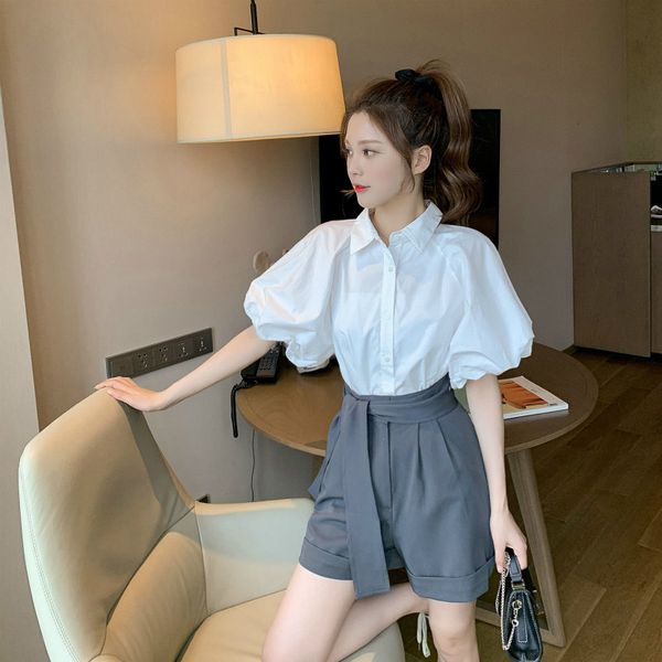 2 piece defines women 2021 summer high score casual wide legs white shirt short two set and mujer pants q6pc, Black;brown
2 piece defines women 2021 summer high score casual wide legs white shirt short two set and mujer pants q6pc, Black;brown