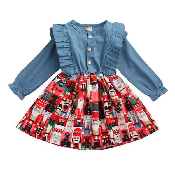 christmas girls clothes toddler kid baby long sleeve ruffles denim party tutu dresses little girl casual patchwork xmas dress, Red;yellow
christmas girls clothes toddler kid baby long sleeve ruffles denim party tutu dresses little girl casual patchwork xmas dress, Red;yellow