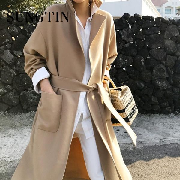 women's wool & blends sungtin korean casual loose woolen coat women sashes solid thick warm long jacket belt female chic elegant overco, Black
women's wool & blends sungtin korean casual loose woolen coat women sashes solid thick warm long jacket belt female chic elegant overco, Black