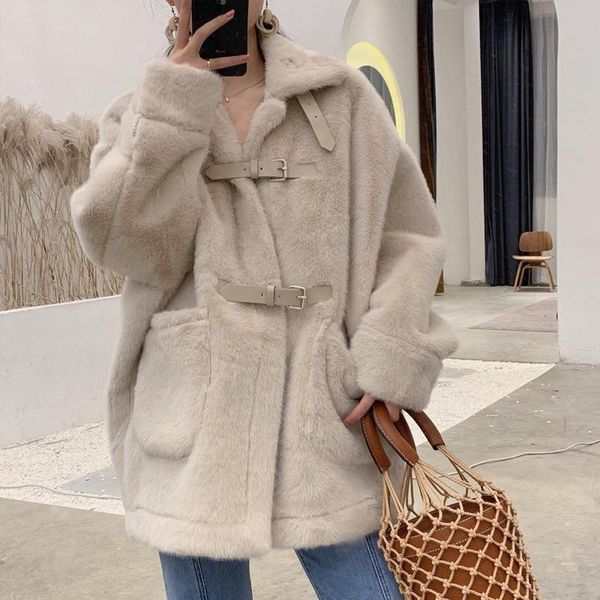 women's fur & faux 2021 mink motorcycle clothing coat women winter plush teddy leather buckle causal soft win, Black
women's fur & faux 2021 mink motorcycle clothing coat women winter plush teddy leather buckle causal soft win, Black