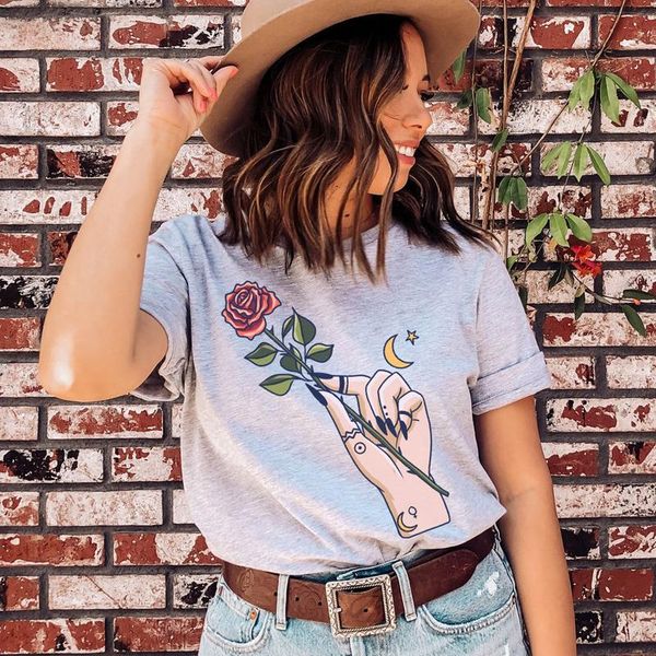 women's t-shirt colored witch hand holding rose aesthetic gothic tshirt clothing trendy women short sleeve boho witchy goth tee, White
women's t-shirt colored witch hand holding rose aesthetic gothic tshirt clothing trendy women short sleeve boho witchy goth tee, White