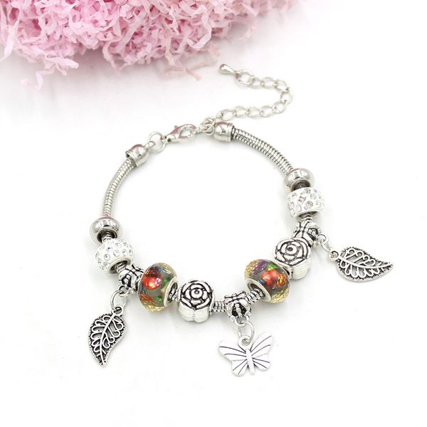 new arrival leaf butterfly charm bracelets for women gift pulsera bijoux rose lampwork bead bracelet christmas holiday gifts, Golden;silver
new arrival leaf butterfly charm bracelets for women gift pulsera bijoux rose lampwork bead bracelet christmas holiday gifts, Golden;silver