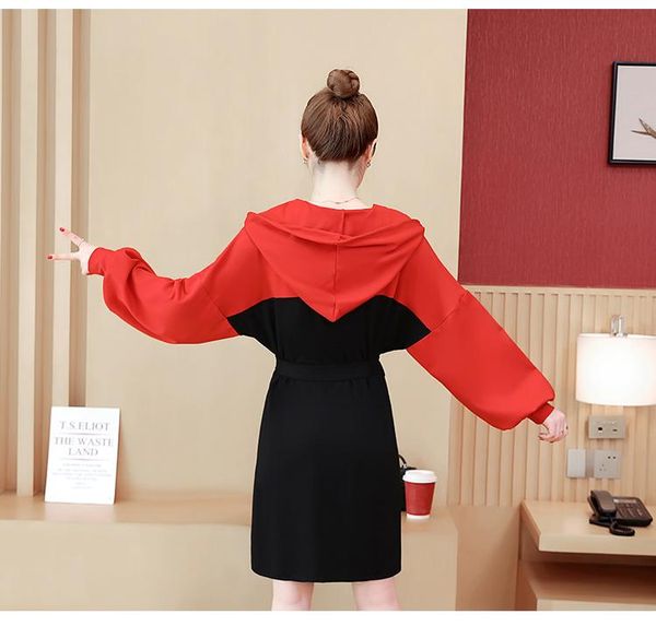 women's hoodies & sweatshirts p ammy hooded plus size patchwork sweatshirt dress 2021 autumn winter lantern sleeved loose casual tunic, Black
women's hoodies & sweatshirts p ammy hooded plus size patchwork sweatshirt dress 2021 autumn winter lantern sleeved loose casual tunic, Black