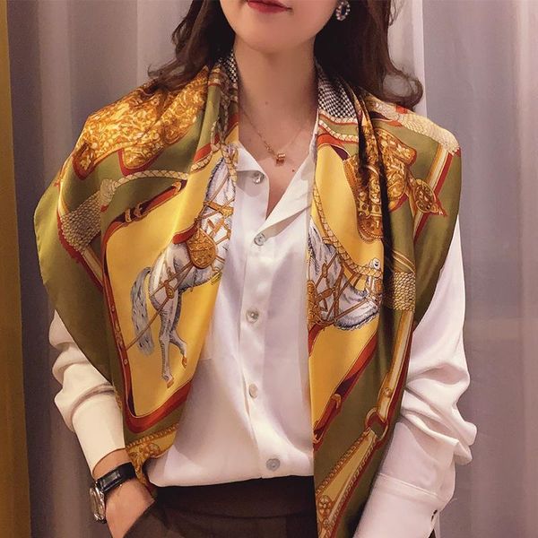 scarves 2021 kerchief summer sunscreen high-grade satin shawl female fine carriage print silk scarf fashion 90x90cm square bandana, Blue;gray
scarves 2021 kerchief summer sunscreen high-grade satin shawl female fine carriage print silk scarf fashion 90x90cm square bandana, Blue;gray