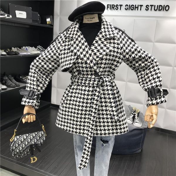 women's wool & blends korea fashion woolen coat 2021 autumn and winter retro big lapel tweed houndstooth thicken sashes bow female, Black
women's wool & blends korea fashion woolen coat 2021 autumn and winter retro big lapel tweed houndstooth thicken sashes bow female, Black