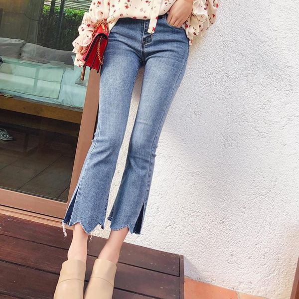 women's jeans mishow female wide leg pants spring 2021 women washed mid waist skinny trousers autumn denim zipper slim casual mx18a2336, Blue