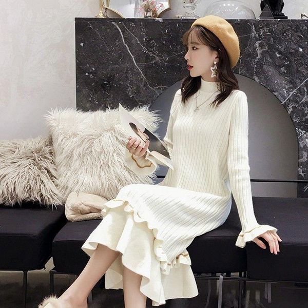 women's sweaters 2021 autumn and winter women loose midi ruffles dress female knitted turtleneck patchwork lazy wind mesh w210, White;black
women's sweaters 2021 autumn and winter women loose midi ruffles dress female knitted turtleneck patchwork lazy wind mesh w210, White;black