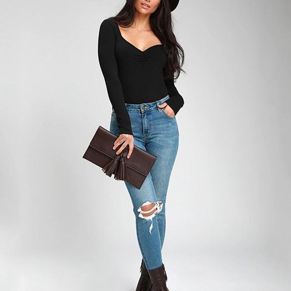 women long sleeve bodysuits basic ladies solid slim fit rompers holiday club fashion casual elegant leotard, Black
women long sleeve bodysuits basic ladies solid slim fit rompers holiday club fashion casual elegant leotard, Black