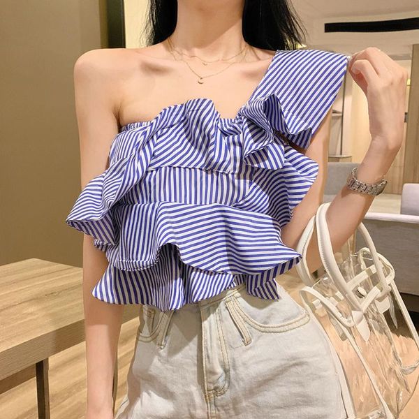 women's blouses & shirts women blouse fashion personality irregular striped shirt slim short ruffle strapless young girl korean japan h, White
women's blouses & shirts women blouse fashion personality irregular striped shirt slim short ruffle strapless young girl korean japan h, White