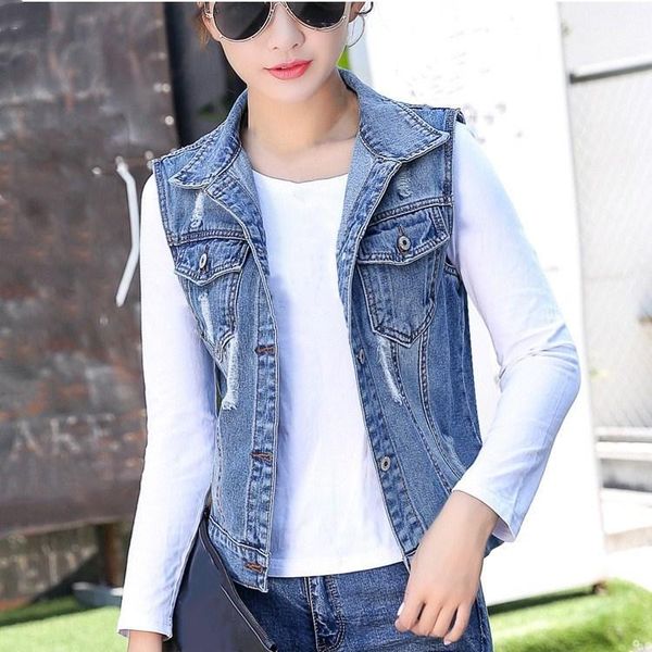 women's vests spring summer short denim vest casual slim sleeveless women coats female holes jeans jackets, Black;white
women's vests spring summer short denim vest casual slim sleeveless women coats female holes jeans jackets, Black;white