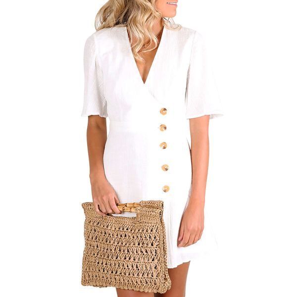 2021 summer v neck solid color es casual with button short office a line elegant mini women pra7, Black;gray
2021 summer v neck solid color es casual with button short office a line elegant mini women pra7, Black;gray