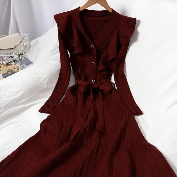 new ruffle v-neck knitted dress for women's autumn and winter waistline showing thin pleated skirt, Black;gray
new ruffle v-neck knitted dress for women's autumn and winter waistline showing thin pleated skirt, Black;gray