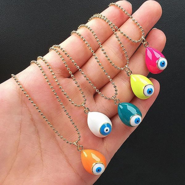 chains ghidbk multiple colors waterdrop evil eye necklace for women boho enthic bead ball chain enamel gift party jewelry, Silver 
chains ghidbk multiple colors waterdrop evil eye necklace for women boho enthic bead ball chain enamel gift party jewelry, Silver