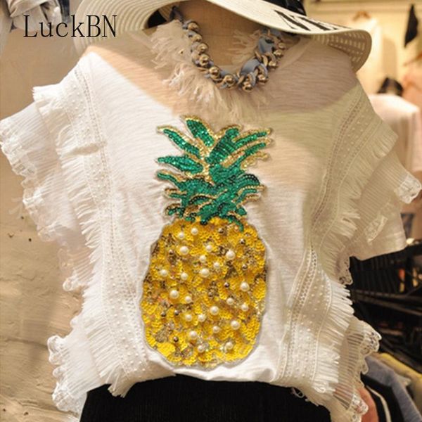 women's t-shirt summer pineapple beaded sequins short-sleeved fashion casual korean loose cotton tees large size 2021, White
women's t-shirt summer pineapple beaded sequins short-sleeved fashion casual korean loose cotton tees large size 2021, White