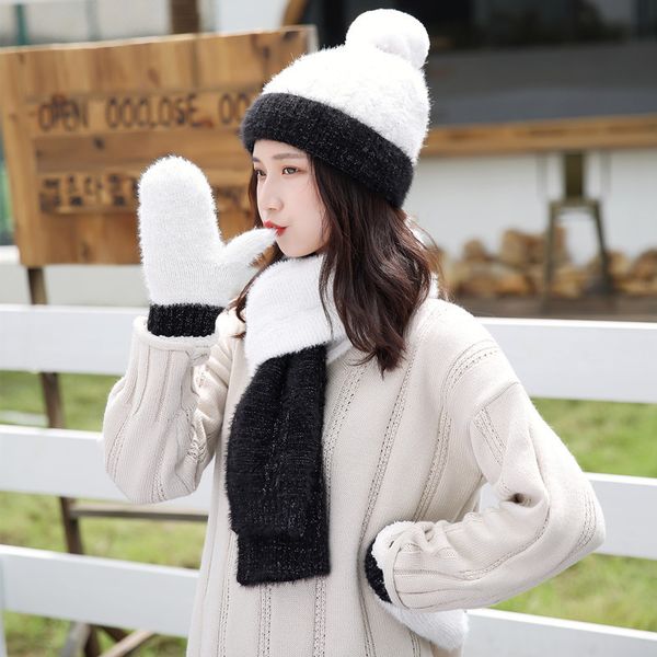 hat cute wool ball scarf gloves three piece set knitted winter outdoor warm keeping, Blue;gray
hat cute wool ball scarf gloves three piece set knitted winter outdoor warm keeping, Blue;gray
