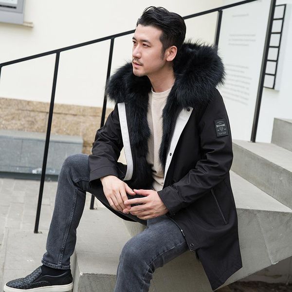 men's leather & faux raccoon dog fur inner bladder pie overcomes coat medium length one piece detachable autumn and winter, Black
men's leather & faux raccoon dog fur inner bladder pie overcomes coat medium length one piece detachable autumn and winter, Black