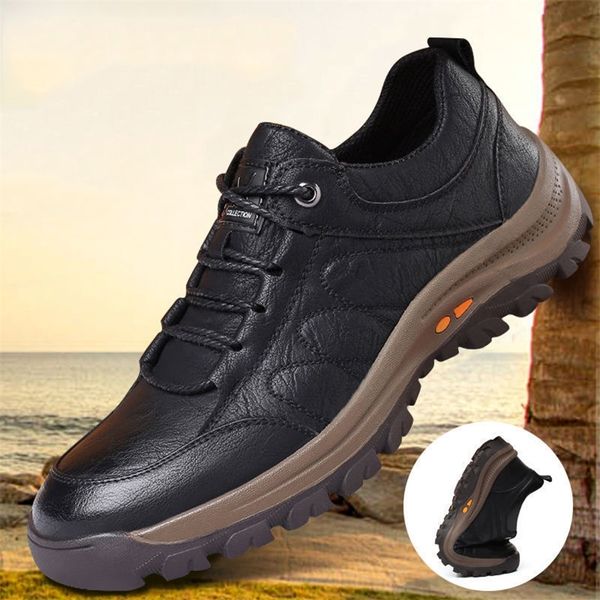 man leather casual shoes fashion sneakers outdoor light waterproof hiking men sports walking 220309, Black
man leather casual shoes fashion sneakers outdoor light waterproof hiking men sports walking 220309, Black