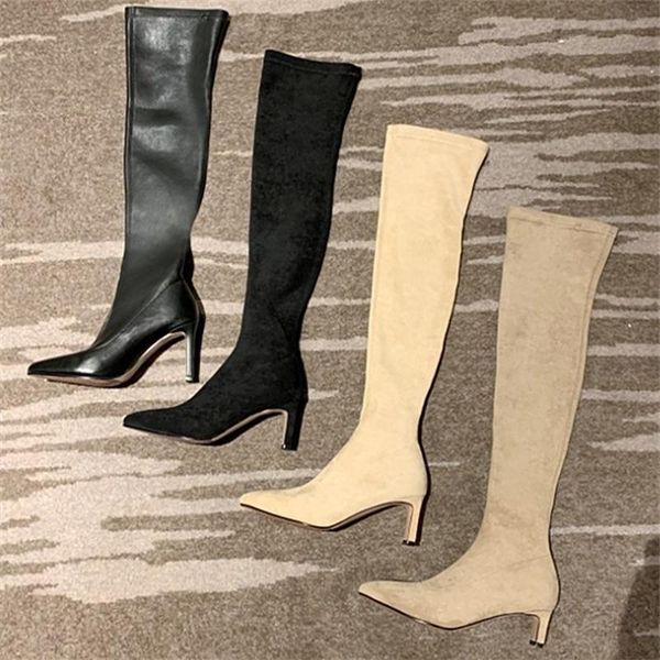 dress shoes autumn and winter 2021 high heeled long elastic boots suede pointed thick tube over the knee women's, Black
dress shoes autumn and winter 2021 high heeled long elastic boots suede pointed thick tube over the knee women's, Black
