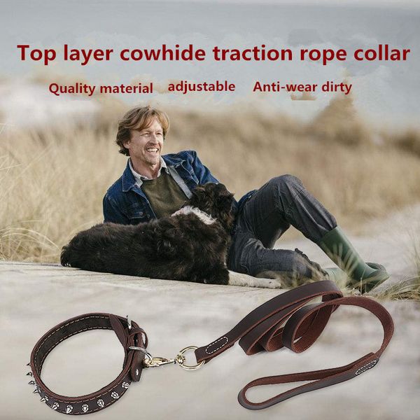 dog collar first layer cowhide fashion thorn nails design pet collar leash anti-pull and wear-resistant dog leash
dog collar first layer cowhide fashion thorn nails design pet collar leash anti-pull and wear-resistant dog leash