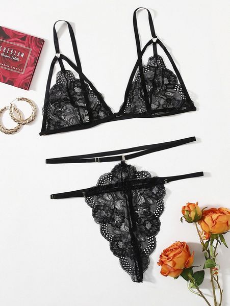 plus floral lace scallop trim lingerie set b4gd#, Black;white
plus floral lace scallop trim lingerie set b4gd#, Black;white