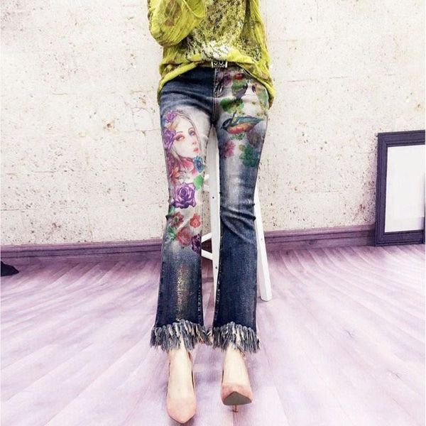 women's jeans casual denim skinny pant femme pencil trousers bronzing painted pattern tassel/belt, Blue
women's jeans casual denim skinny pant femme pencil trousers bronzing painted pattern tassel/belt, Blue