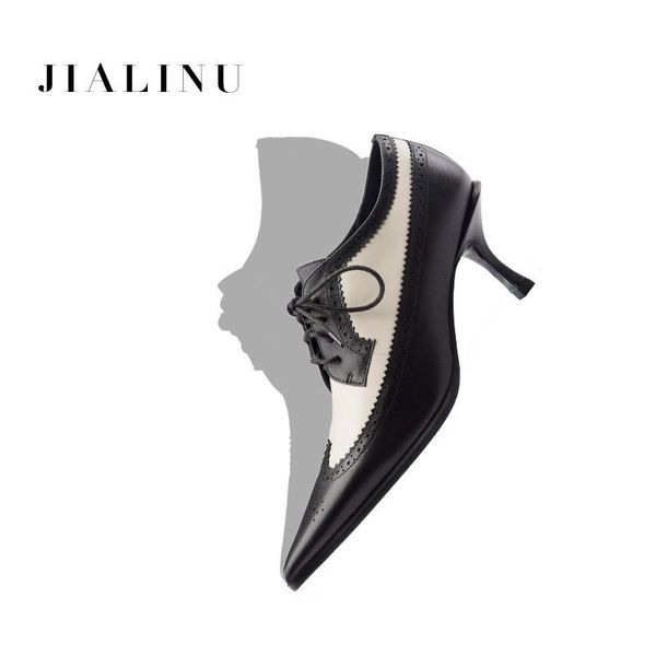 dress shoes 2021 pointed toe women brogue lace fastening genuine leather pumps high heels lace-up ladies stiletto, Black
dress shoes 2021 pointed toe women brogue lace fastening genuine leather pumps high heels lace-up ladies stiletto, Black