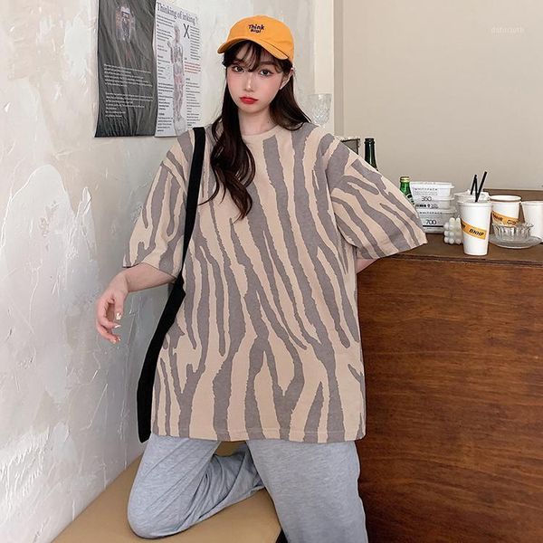 women's t-shirt 2021 summer style casual loose all-match inner jacket mid-length striped printed round neck women, White
women's t-shirt 2021 summer style casual loose all-match inner jacket mid-length striped printed round neck women, White