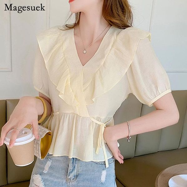 women's blouses & shirts plus size summer women ruffle stitching v neck fashion chiffon sweet korean lace-up slim white blusas 15395
women's blouses & shirts plus size summer women ruffle stitching v neck fashion chiffon sweet korean lace-up slim white blusas 15395