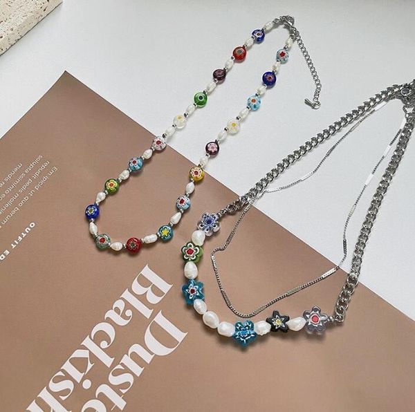 chains colored glaze flower bead personality european and american style bohemian necklace summer rainbow women, Silver
chains colored glaze flower bead personality european and american style bohemian necklace summer rainbow women, Silver