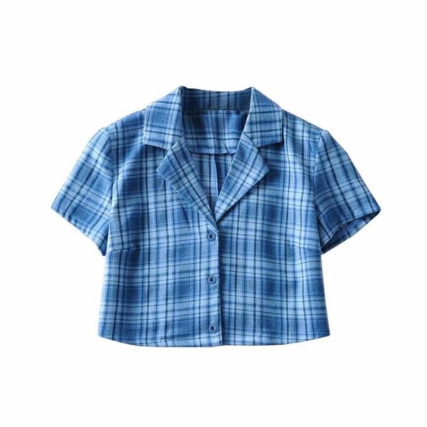 women's blouses & shirts spring european and american bm retro suit collar blue plaid short-sleeved shirt dlsy1657, White
women's blouses & shirts spring european and american bm retro suit collar blue plaid short-sleeved shirt dlsy1657, White