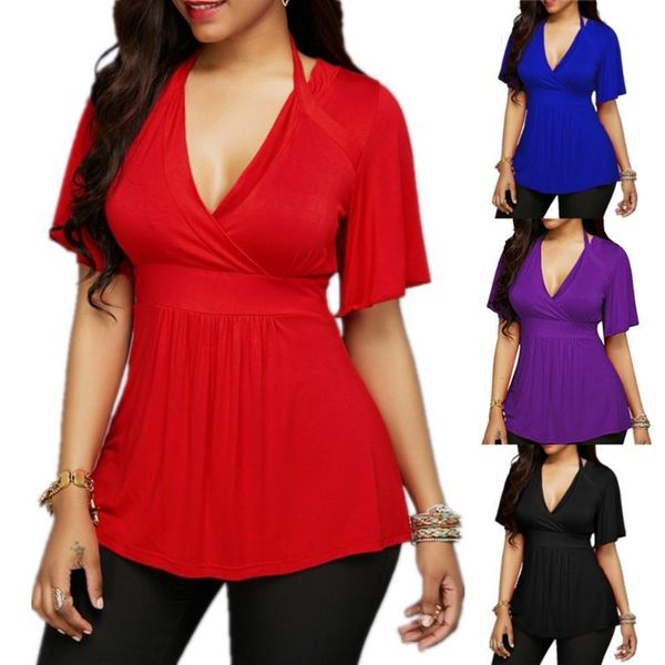 new summer women plus size solid color v-neck halter short sleeve t-shirt drop shipping, White
new summer women plus size solid color v-neck halter short sleeve t-shirt drop shipping, White