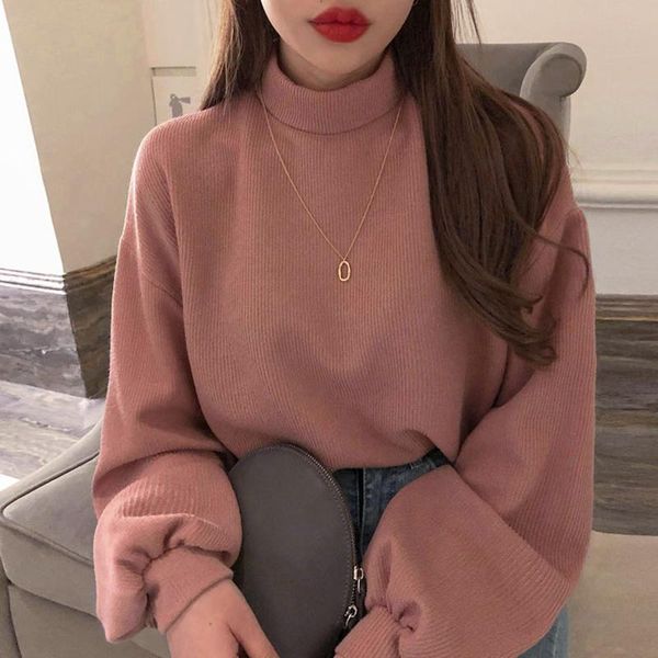 women's sweaters korean pullover autumn soft pink stand collar loose casual design pit bar lantern sleeve sweater, White;black
women's sweaters korean pullover autumn soft pink stand collar loose casual design pit bar lantern sleeve sweater, White;black