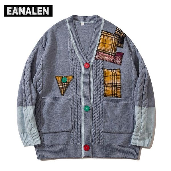 men's sweaters thread pocket knitted sweater oversized harajuku vintage street jumper cotton patchwork cardigan winter jacket, White;black
men's sweaters thread pocket knitted sweater oversized harajuku vintage street jumper cotton patchwork cardigan winter jacket, White;black