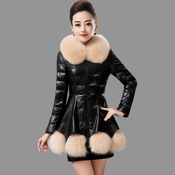 women's fur & faux leather jacket for winter 2021 plus velvet warm slim big collar long coat female outerwear s-3xl, Black
women's fur & faux leather jacket for winter 2021 plus velvet warm slim big collar long coat female outerwear s-3xl, Black