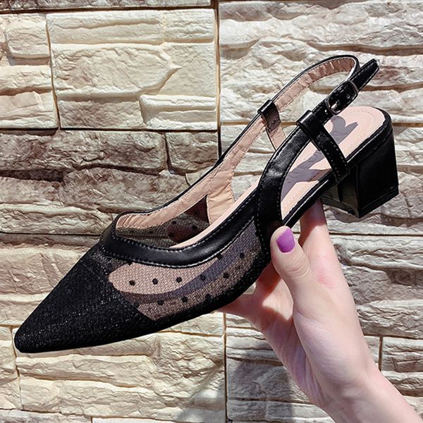 women sandals 2021 new summer mid heel shoes mesh polka dot sandals pointed toe mules fashion shallow all-match female shoes, Black
women sandals 2021 new summer mid heel shoes mesh polka dot sandals pointed toe mules fashion shallow all-match female shoes, Black