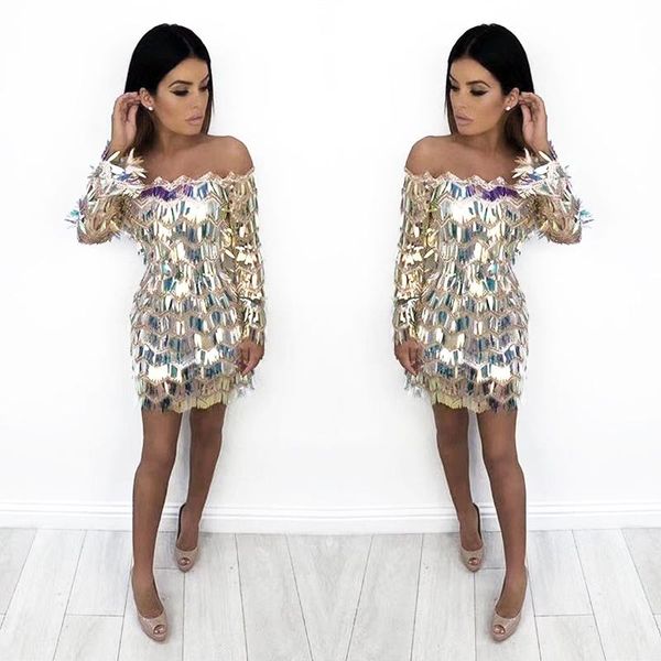 casual dresses fashion women slash neck off the shoulder sequined strapless bandage party dress, Black;gray
casual dresses fashion women slash neck off the shoulder sequined strapless bandage party dress, Black;gray