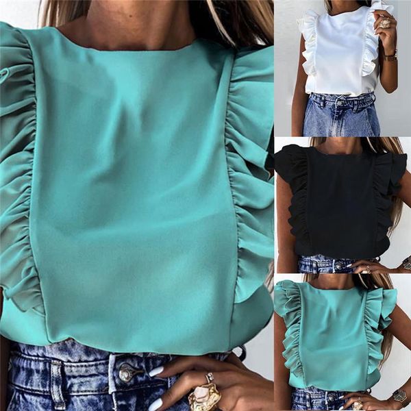 women's blouses & shirts women elegant solid color ruffle blouse shirt 2021 summer o neck pleated blusa lady 2xl casual button long sle, White
women's blouses & shirts women elegant solid color ruffle blouse shirt 2021 summer o neck pleated blusa lady 2xl casual button long sle, White