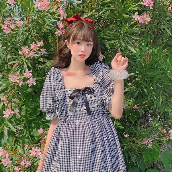 luxury casual dresses 202 korean lolita square neck lace bow contrast plaid bubble sleeve slim sweet age reducing drs, Black;gray
luxury casual dresses 202 korean lolita square neck lace bow contrast plaid bubble sleeve slim sweet age reducing drs, Black;gray