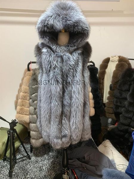 women's fur & faux brand winter true natural coat thick silver jacket length 80 cm vest hood, Black
women's fur & faux brand winter true natural coat thick silver jacket length 80 cm vest hood, Black