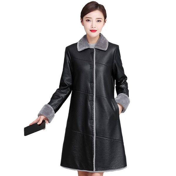 women's leather & faux trench autumn winter women plus size 4xl jacket long coat female warm soft loose lamb fur outerwear, Black
women's leather & faux trench autumn winter women plus size 4xl jacket long coat female warm soft loose lamb fur outerwear, Black